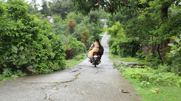 A motorbike on a road in Bhopal, India